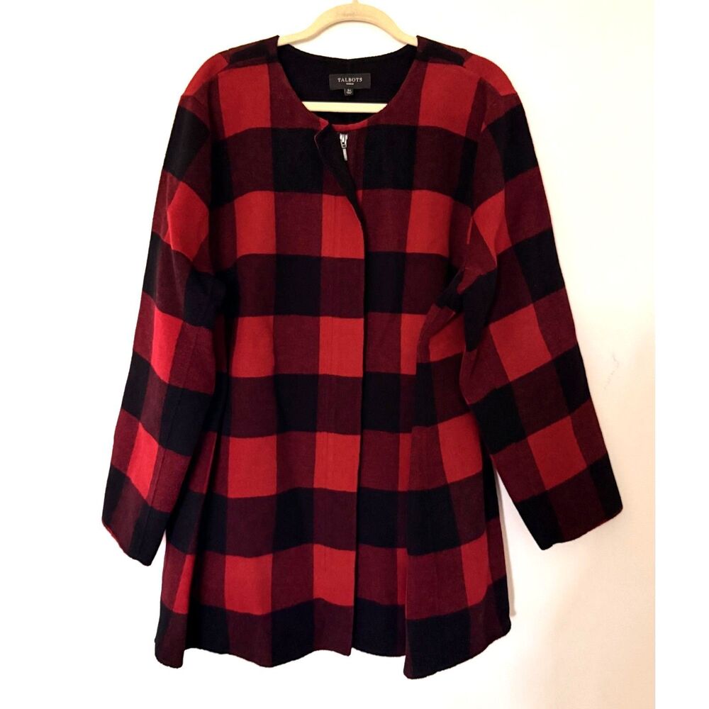 Talbots Wool Buffalo Plaid Zip Up Coat Jacket Winter Alpine Chalet Office Sz 3X